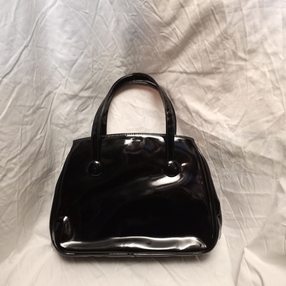 VINTAGE - BON-TON Black Patent Satchel w/Toggled Framed Center Compartme… - Picture 4 of 5
